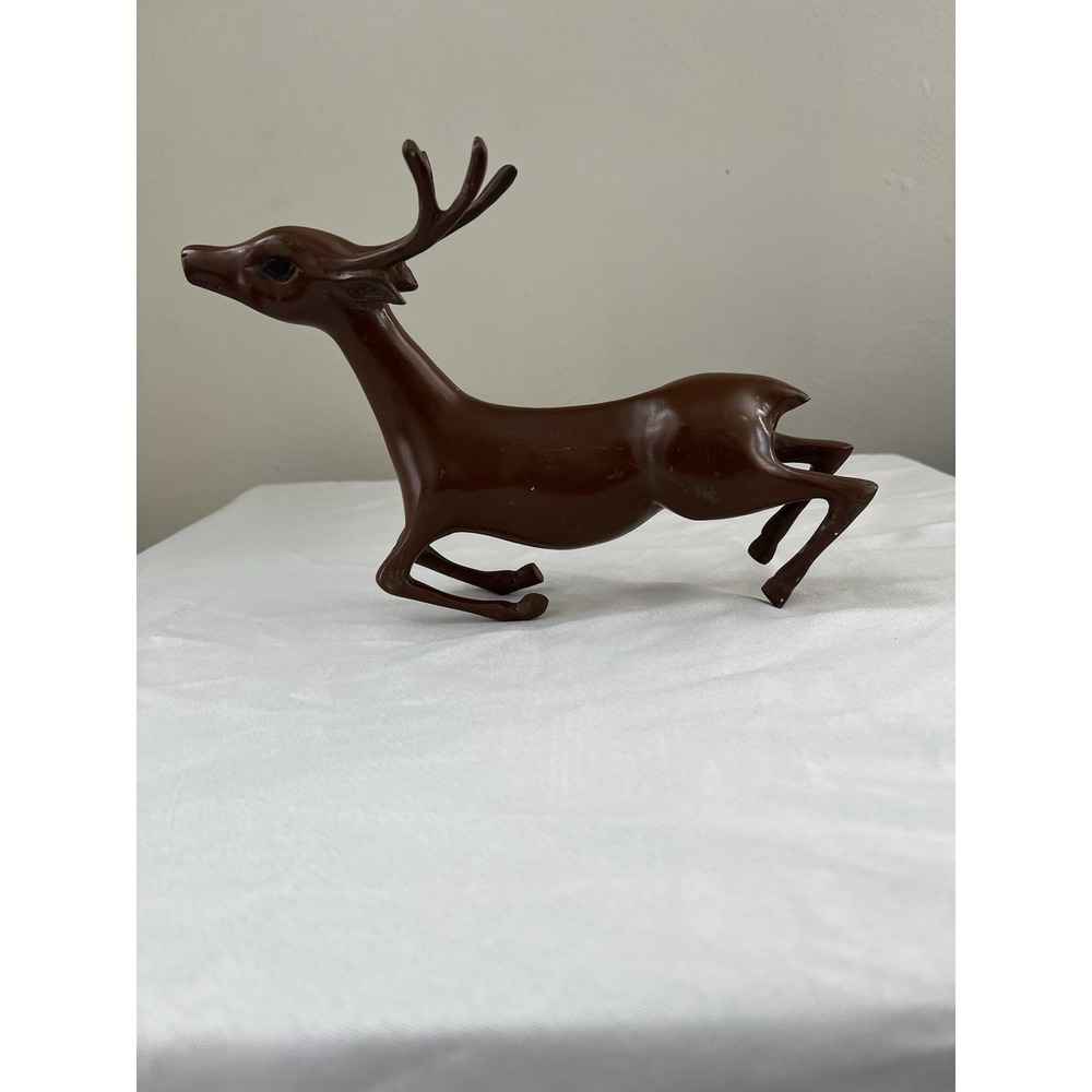 Vintage Cast Metal Reindeer Figurine Mid Century Style Deer Sculpture Brown